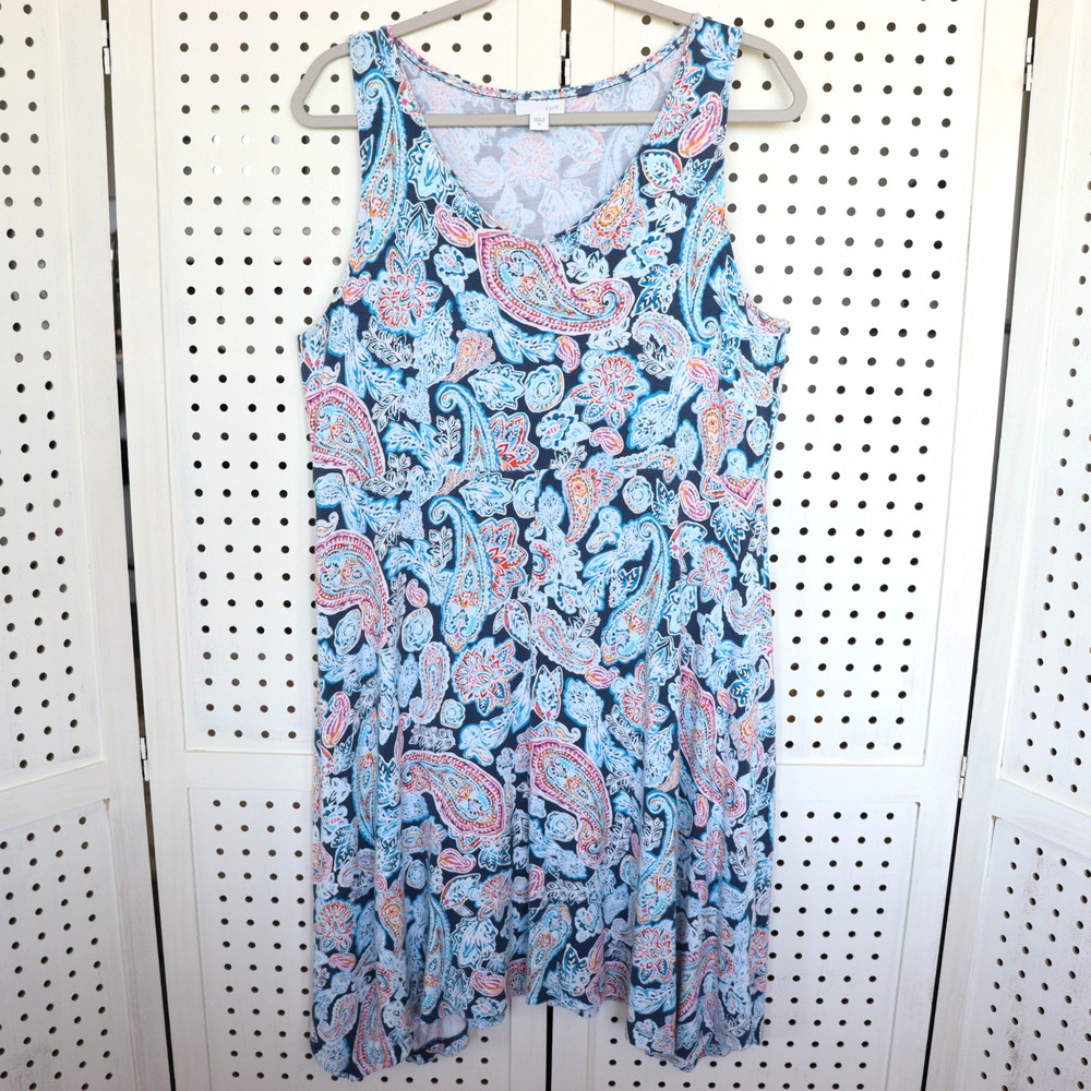J. Jill Blue Paisley Print Midi Sleeveless Stretch Comfort Womens SIZE M